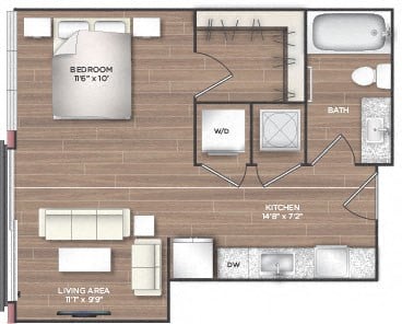 Floor plan for studio, 1 bath, 500 sqft